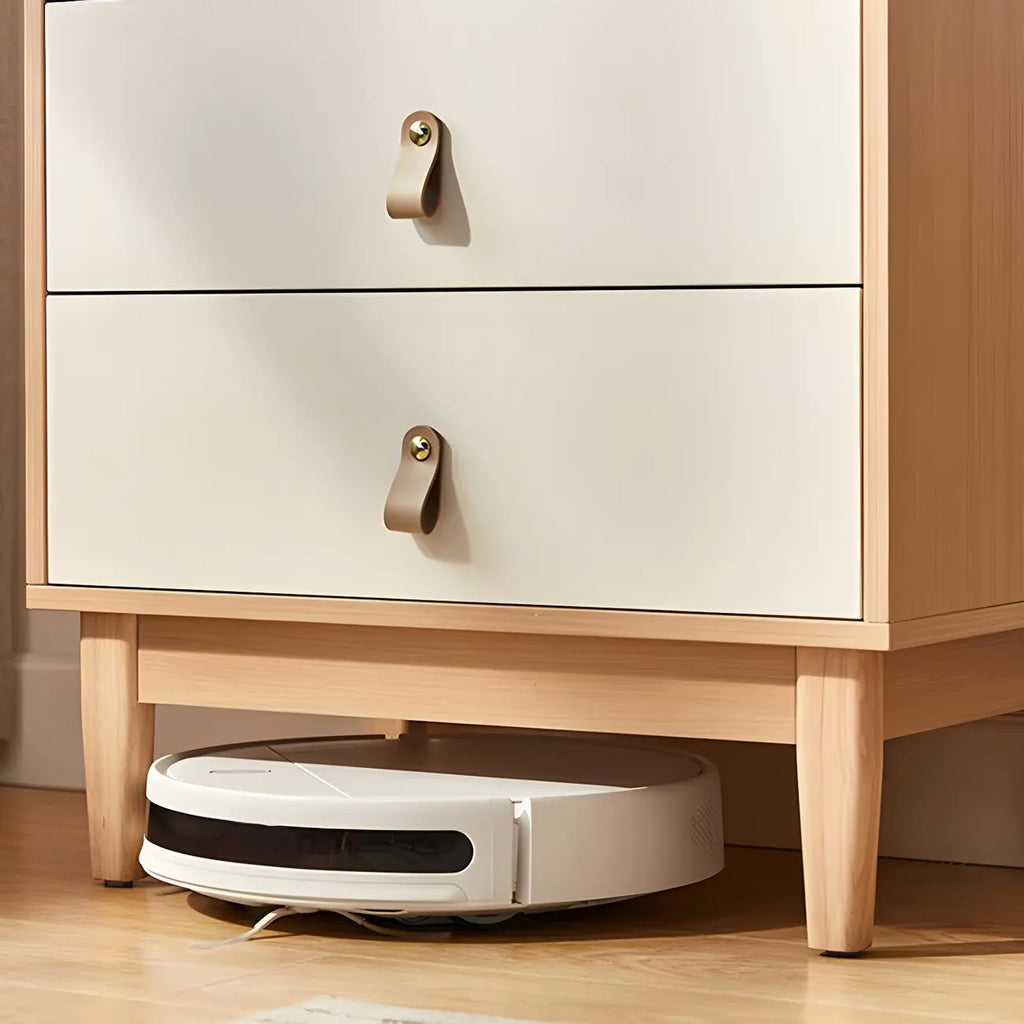 Commode en bois clair, finition naturelle durable et tiroirs en verre