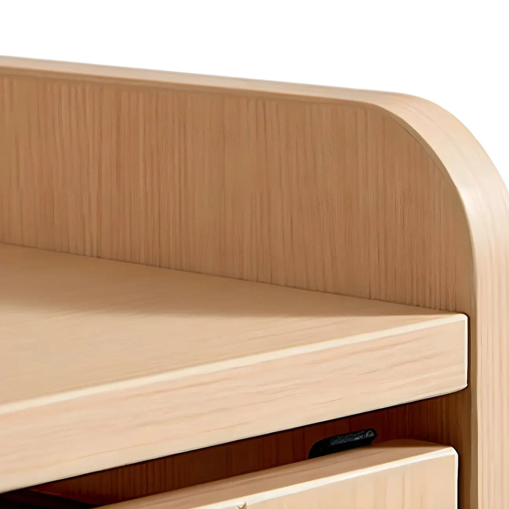 Commode en bois clair, finition naturelle durable et tiroirs en verre