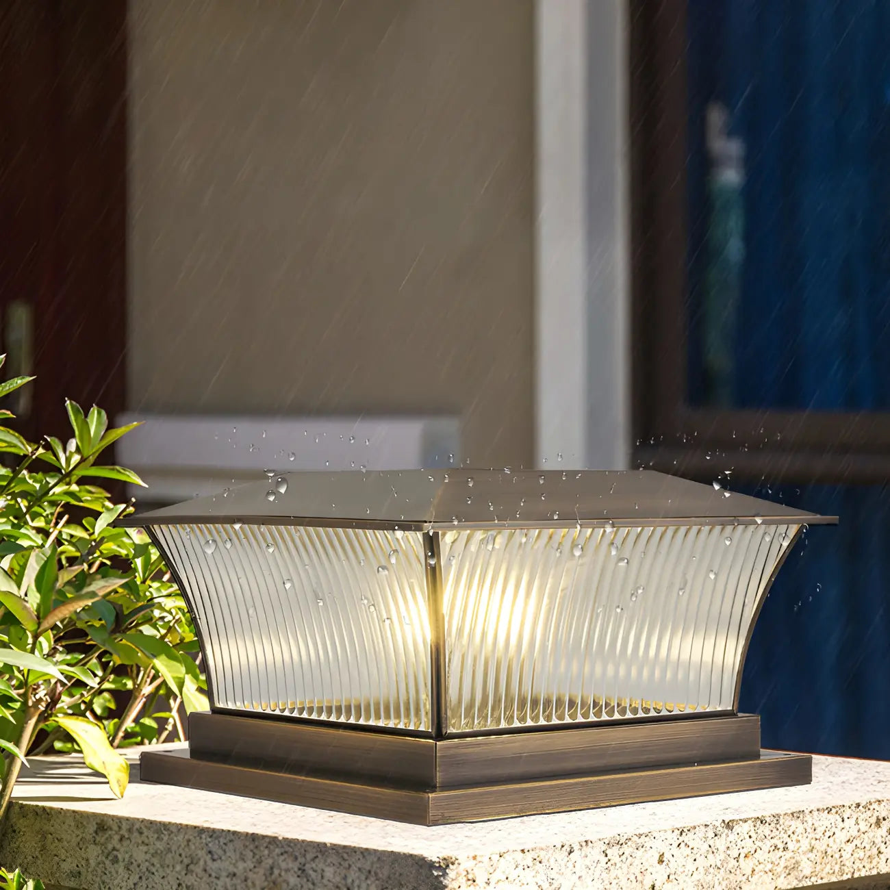 Lampadaires d'extérieur modernes à rayures géométriques brunes et solaires