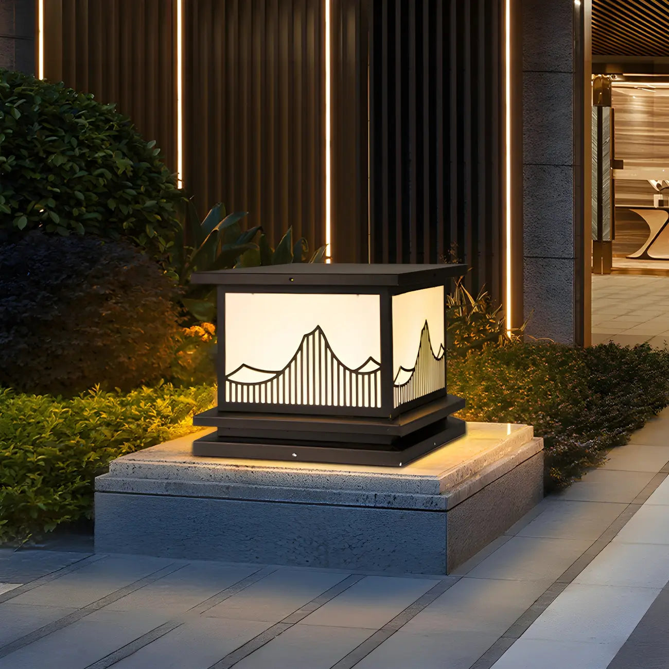 Lampadaires solaires d'extérieur noirs à silhouette de montagne moderne