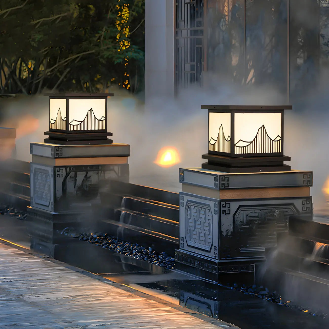 Lampadaires solaires d'extérieur noirs à silhouette de montagne moderne