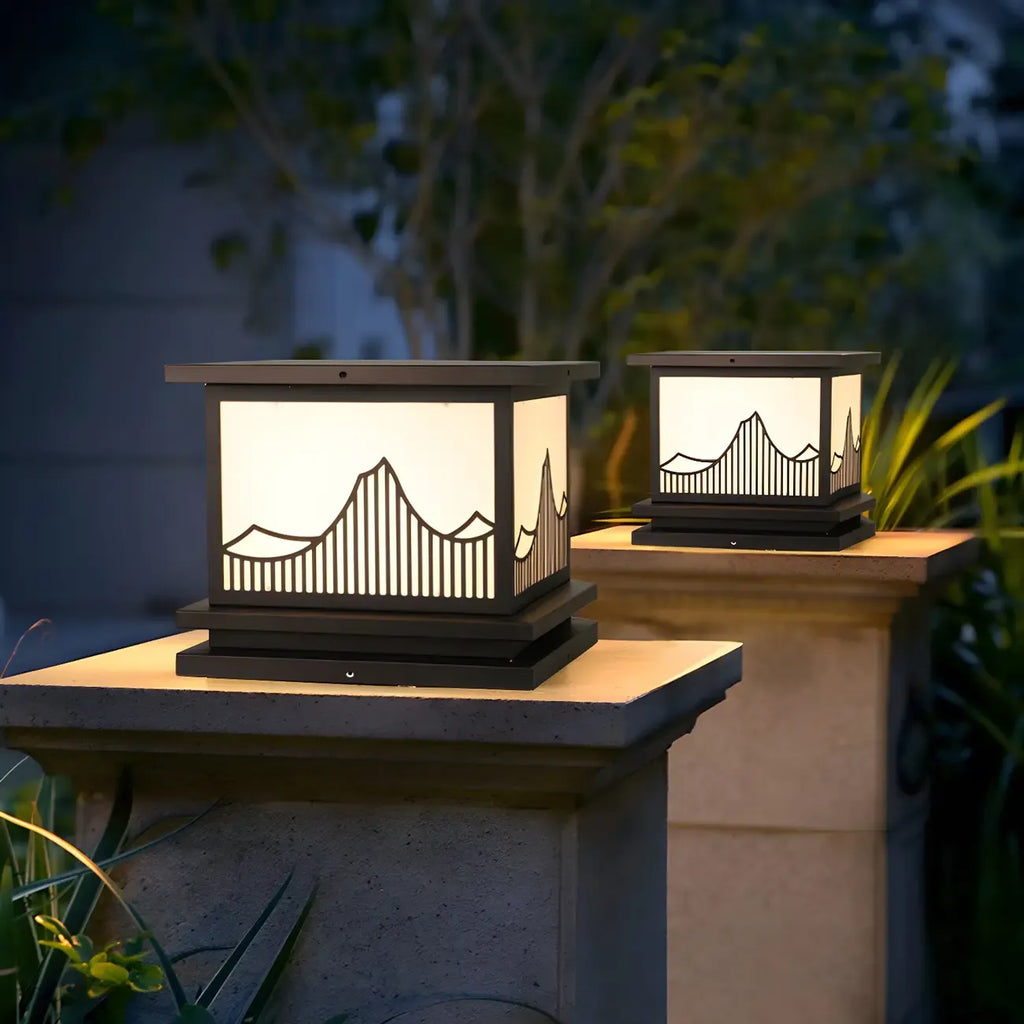 Lampadaires solaires d'extérieur noirs à silhouette de montagne moderne