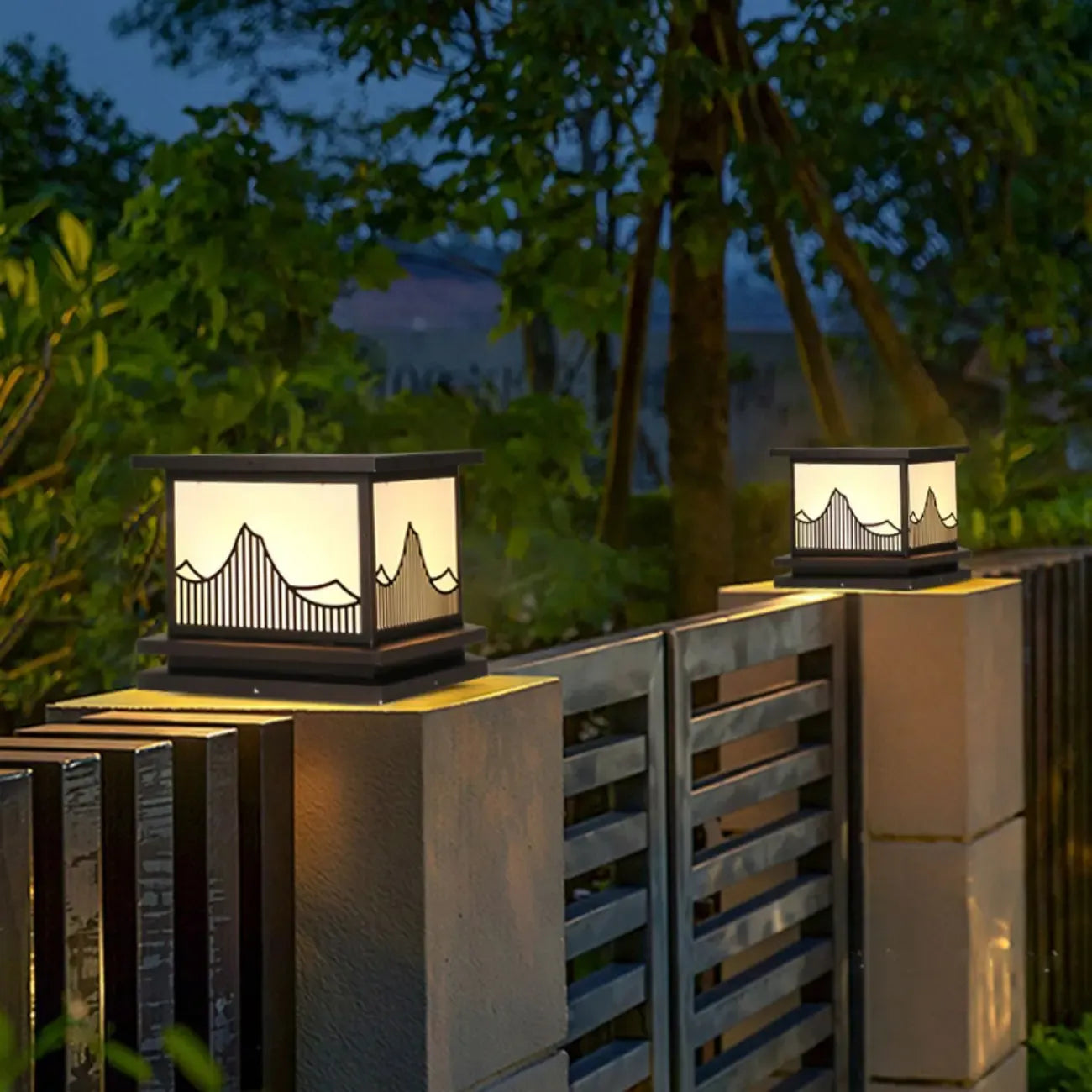 Lampadaires solaires d'extérieur noirs à silhouette de montagne moderne