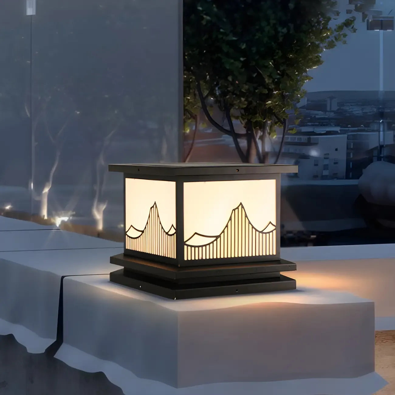 Lampadaires solaires d'extérieur noirs à silhouette de montagne moderne