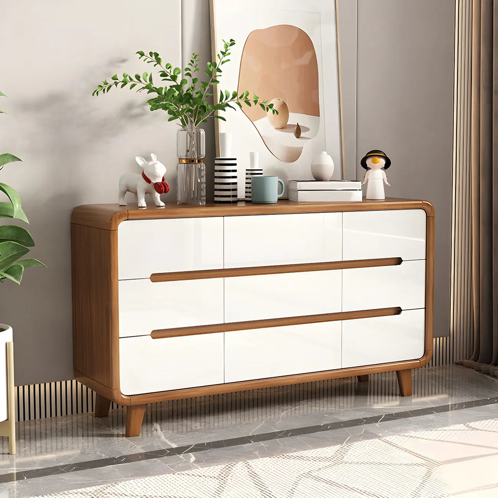 Commode double traditionnelle en bois blanc-brun à bord arqué