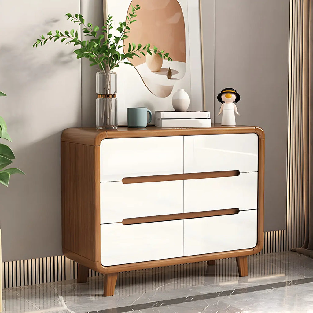 Commode double traditionnelle en bois blanc-brun à bord arqué