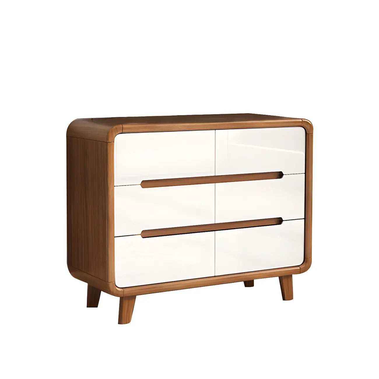 Commode double traditionnelle en bois blanc-brun à bord arqué