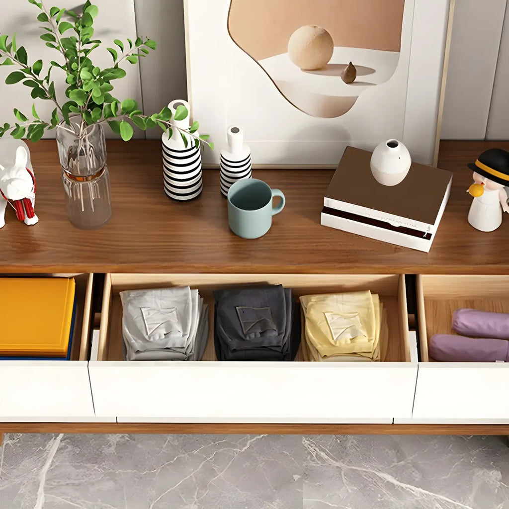 Commode double traditionnelle en bois blanc-brun à bord arqué