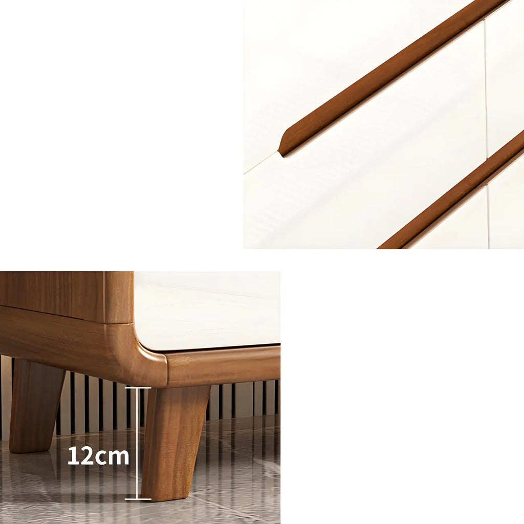 Commode double traditionnelle en bois blanc-brun à bord arqué