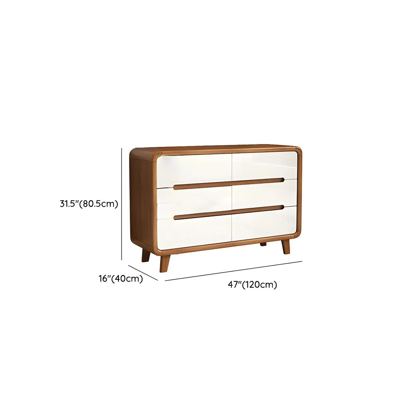 Commode double traditionnelle en bois blanc-brun à bord arqué