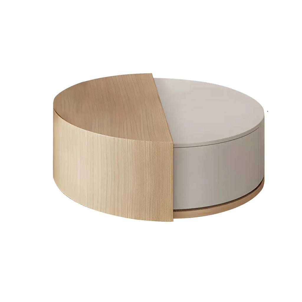Table basse ronde nordique en bois naturel avec rangement