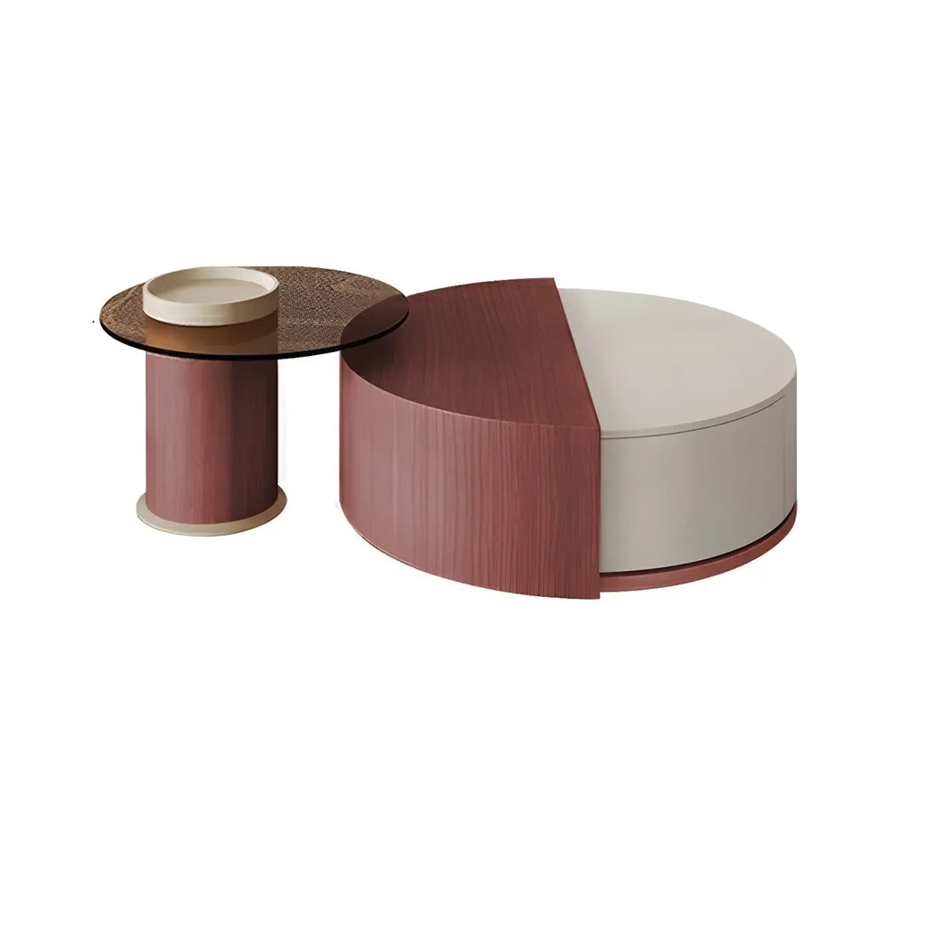 Table basse ronde nordique en bois naturel avec rangement