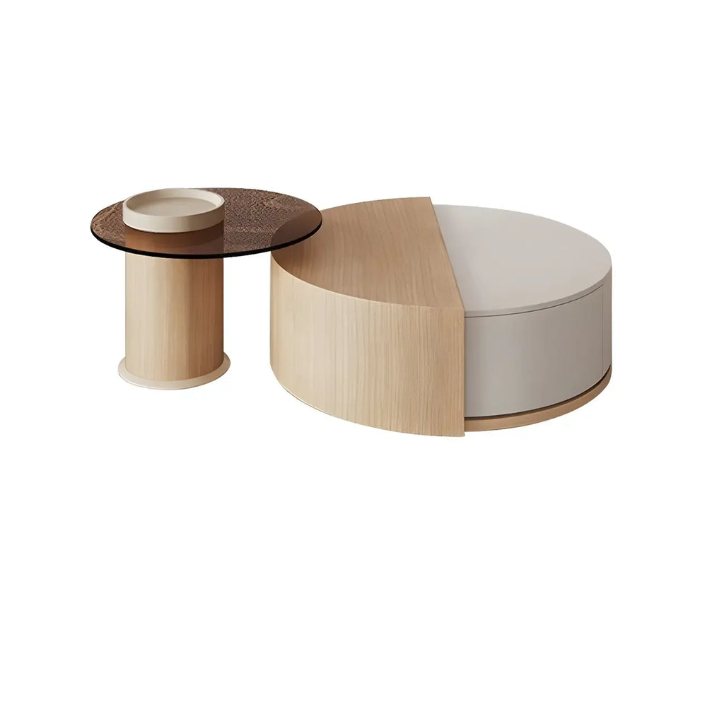 Table basse ronde nordique en bois naturel avec rangement