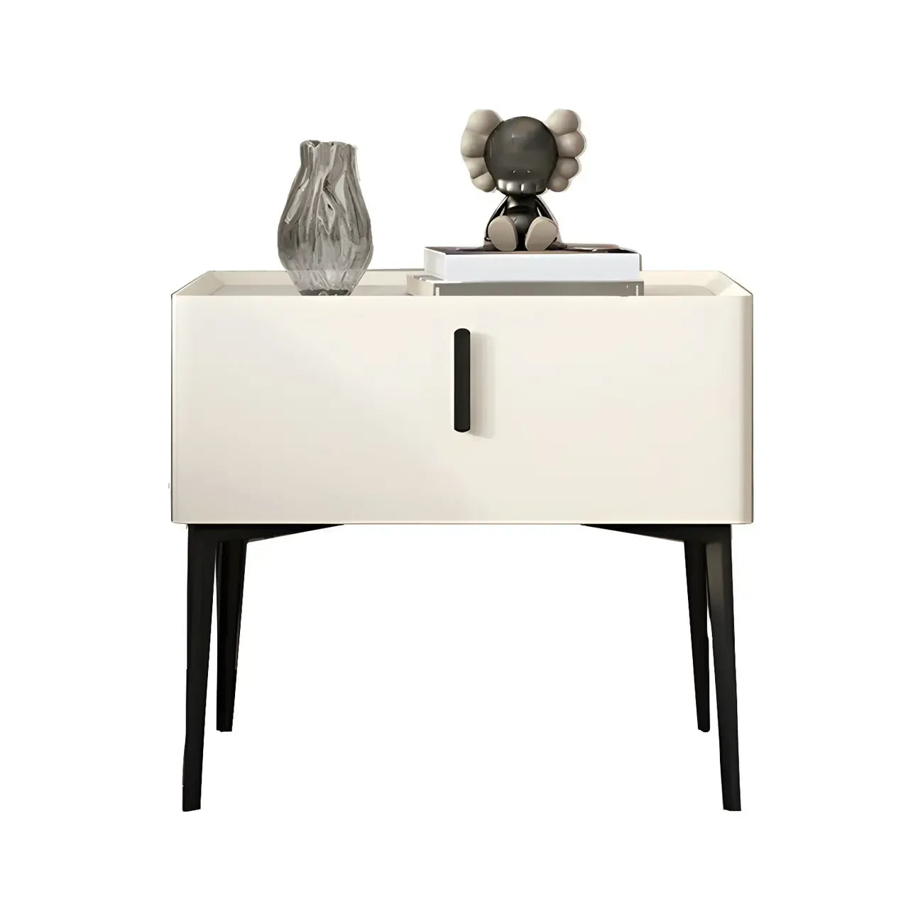 Table de chevet cubique étroite et tendance en bois avec pieds