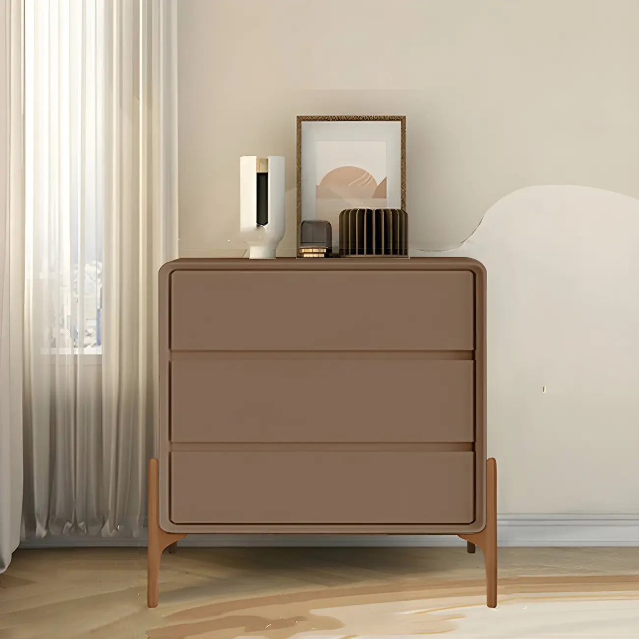 Coffre de rangement vertical moderne en bois massif avec fermeture amortie