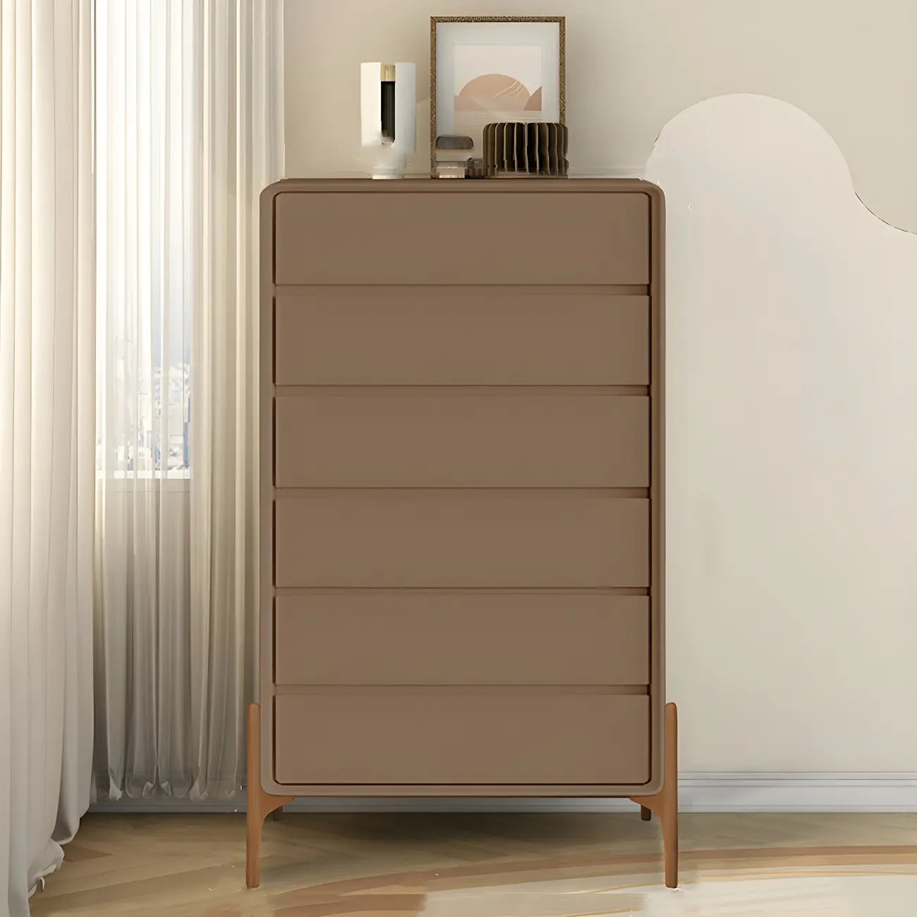 Coffre de rangement vertical moderne en bois massif avec fermeture amortie