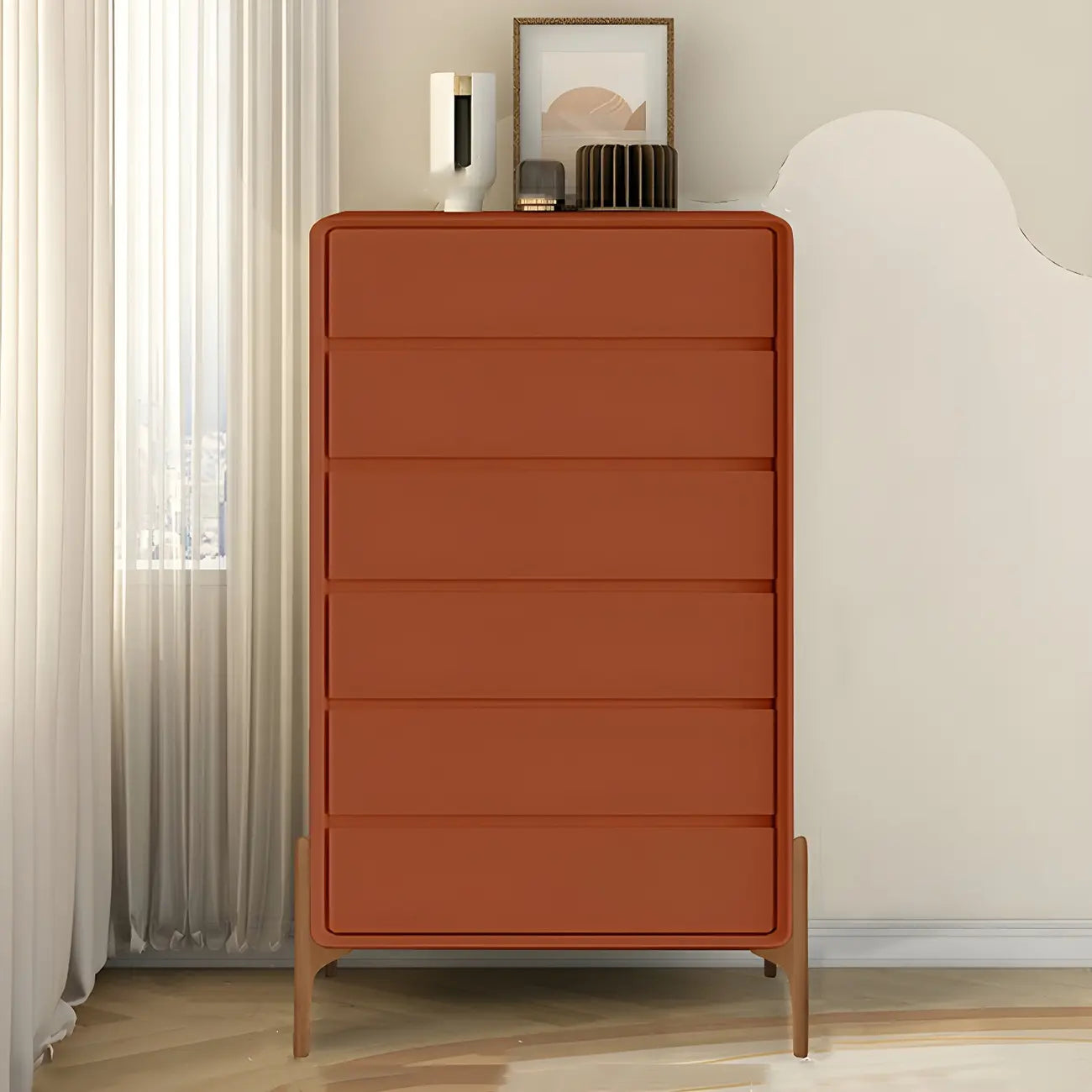Coffre de rangement vertical moderne en bois massif avec fermeture amortie