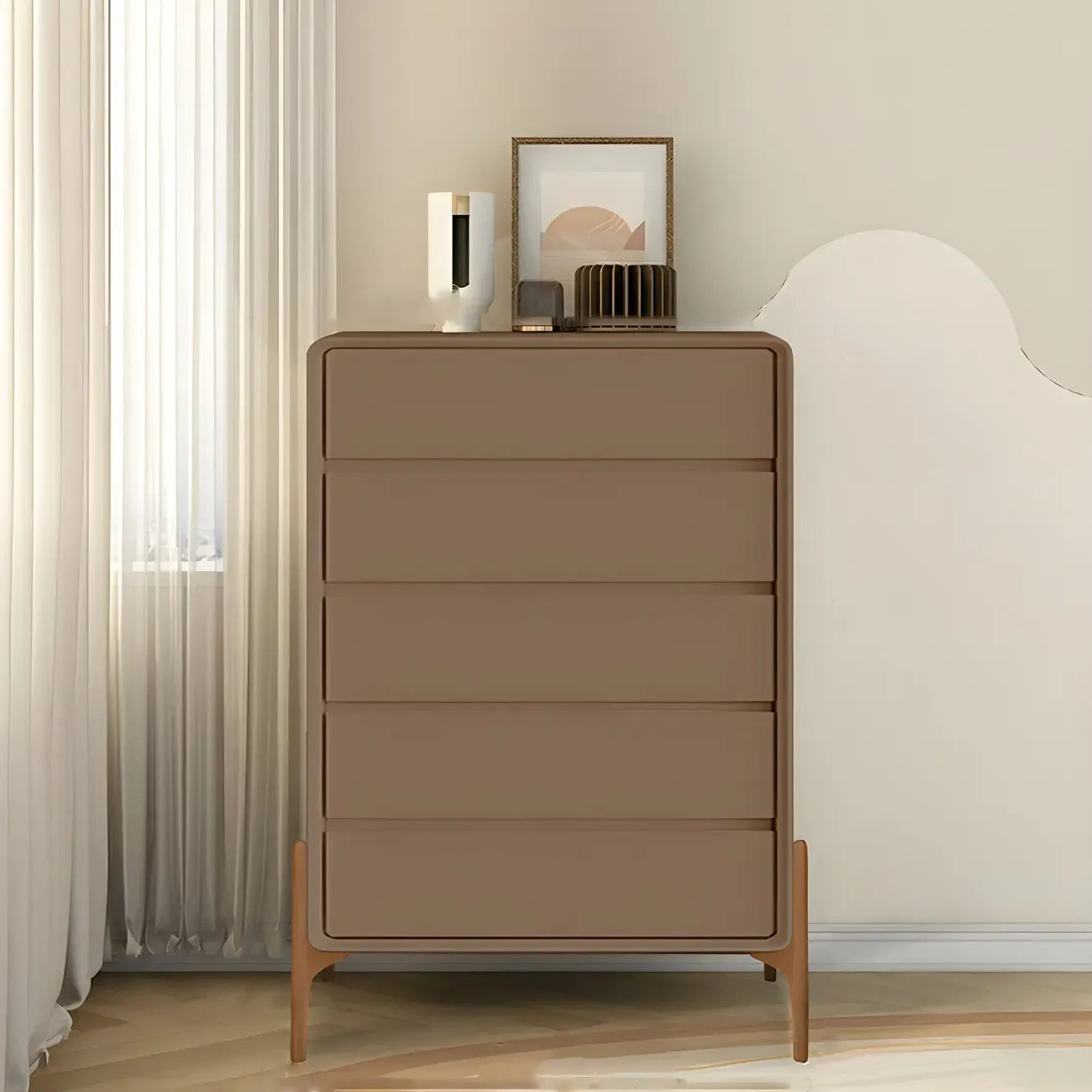 Coffre de rangement vertical moderne en bois massif avec fermeture amortie