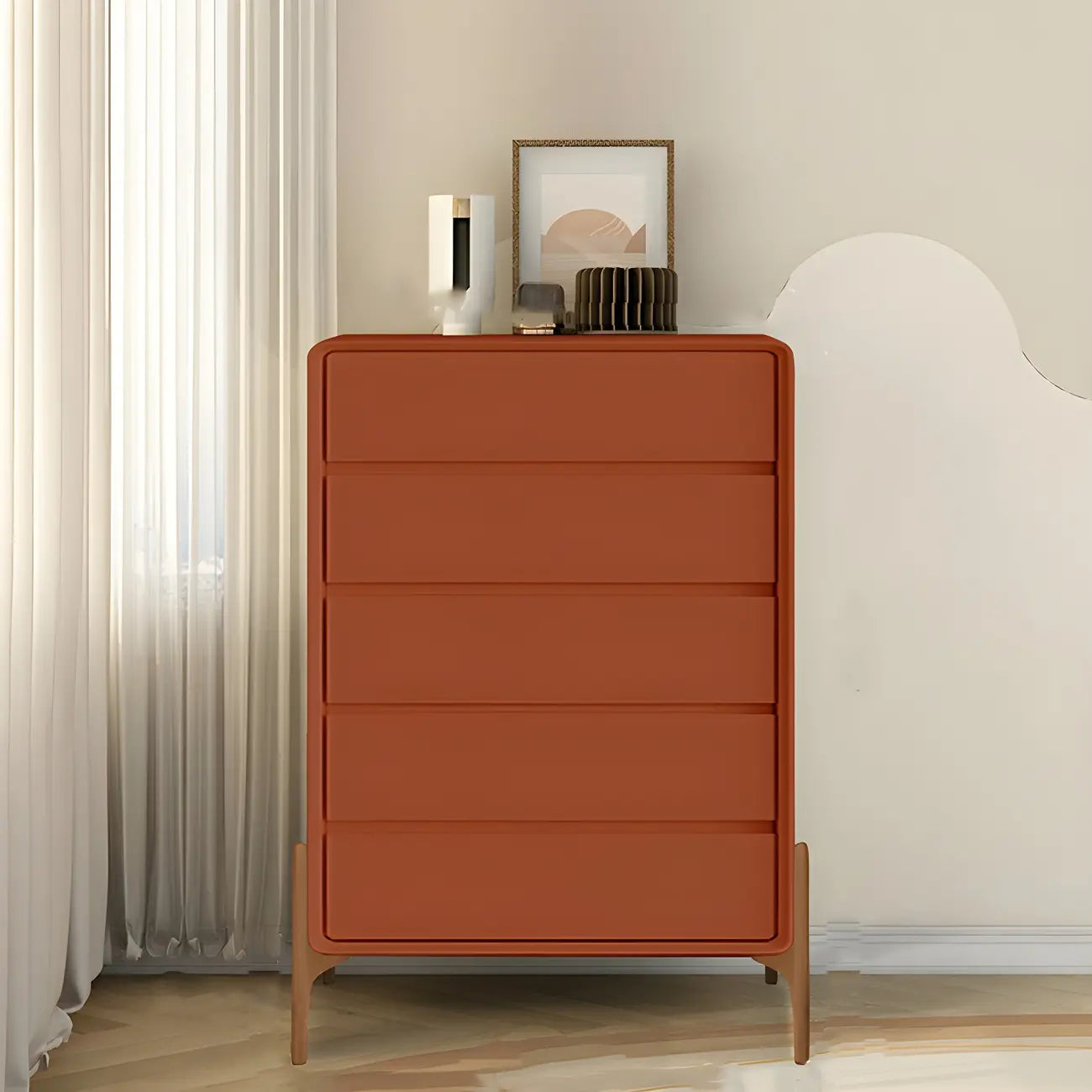 Coffre de rangement vertical moderne en bois massif avec fermeture amortie