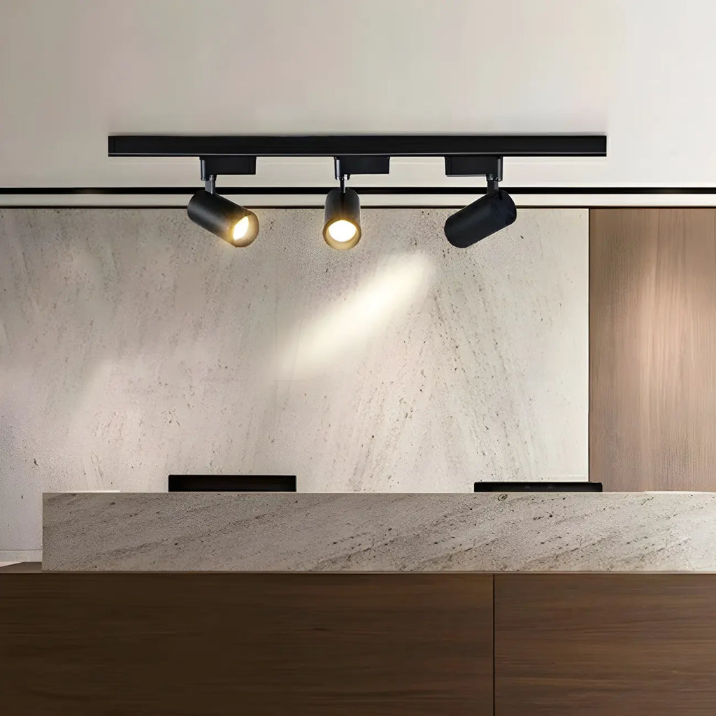 Projecteur sur rail LED cylindrique simple à 3 lumières en métal noir