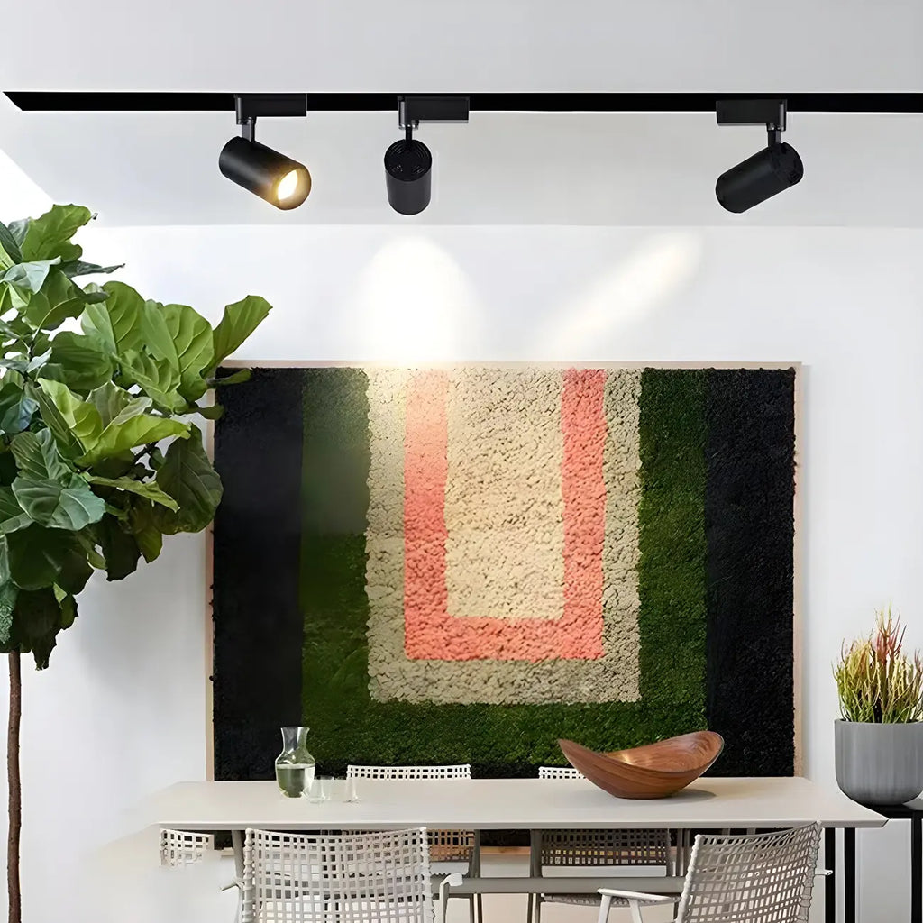 Projecteur sur rail LED cylindrique simple à 3 lumières en métal noir