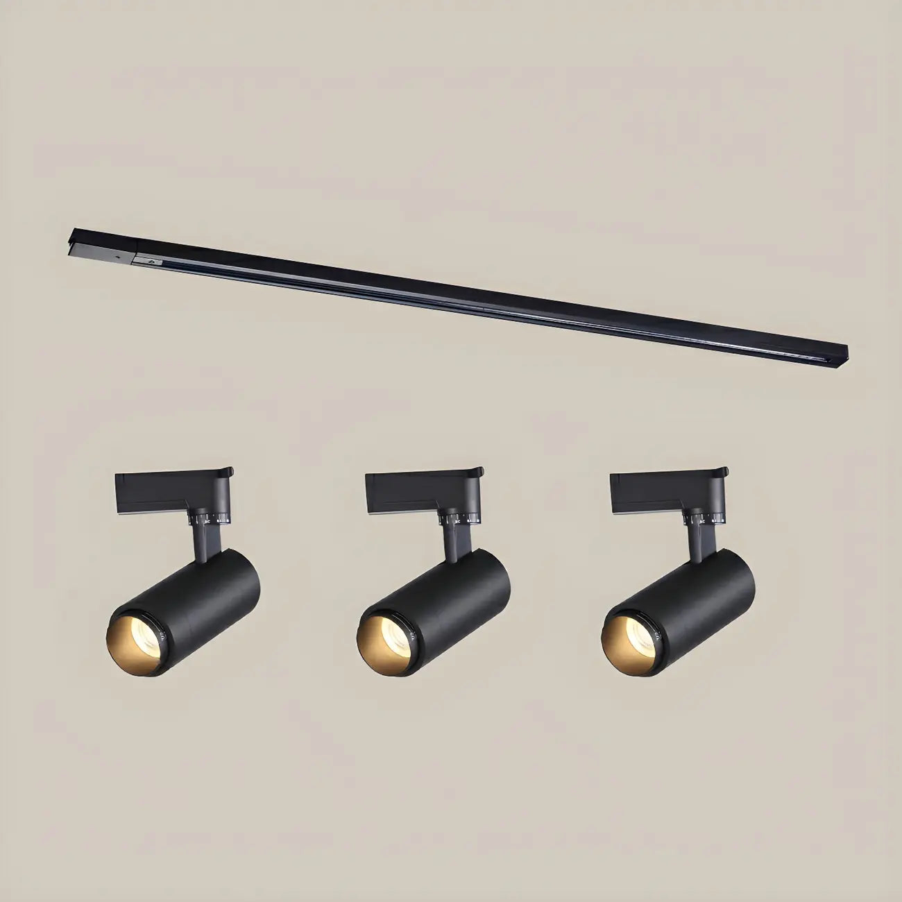 Projecteur sur rail LED cylindrique simple à 3 lumières en métal noir