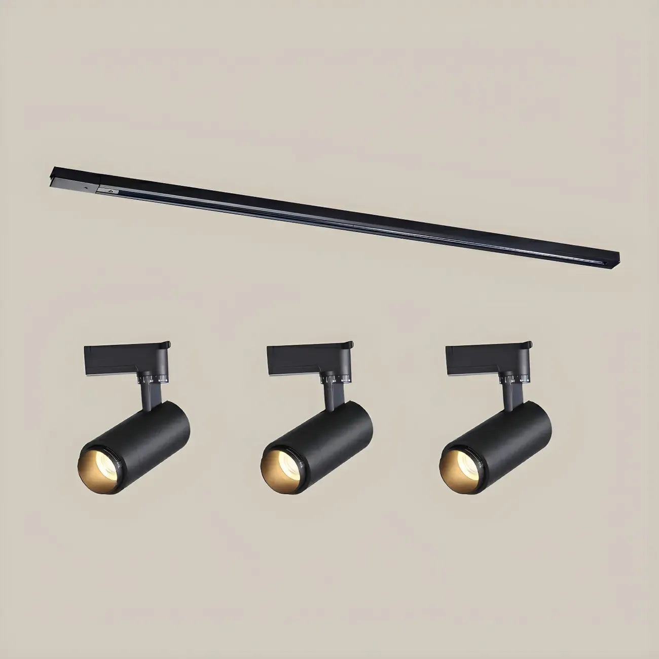 Projecteur sur rail LED cylindrique simple à 3 lumières en métal noir