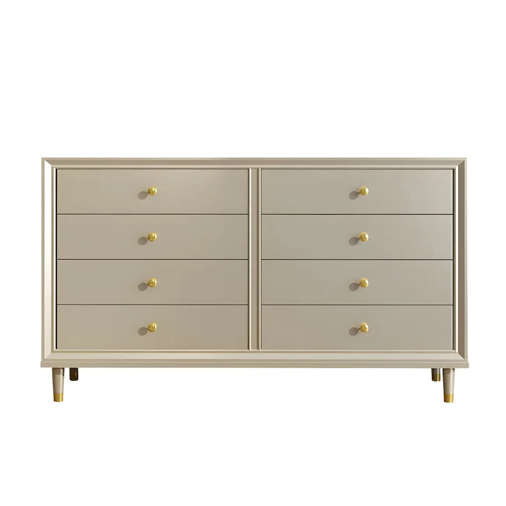 Commode moderne en bois avec poignées dorées pour chambre à coucher