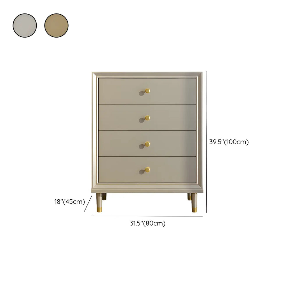 Commode moderne en bois avec poignées dorées pour chambre à coucher