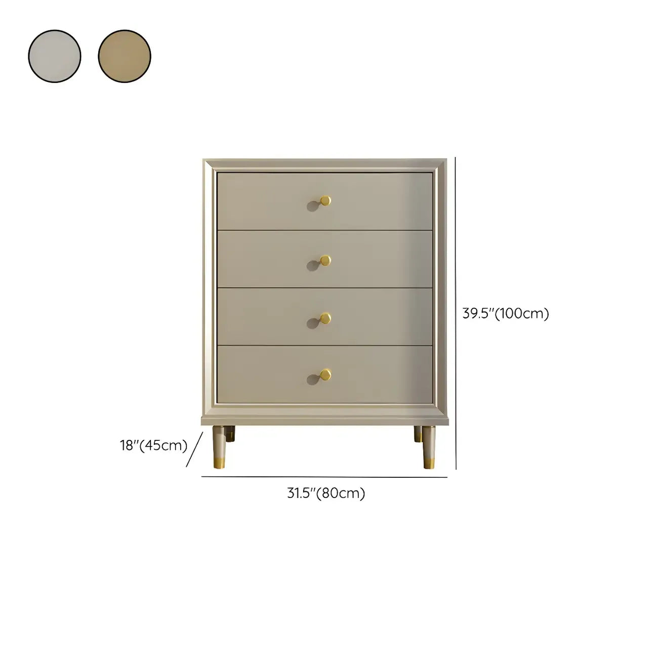 Commode moderne en bois avec poignées dorées pour chambre à coucher