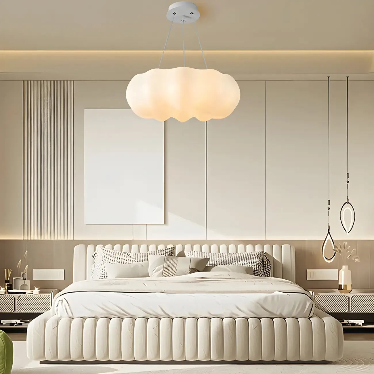 Lustre minimaliste en forme de nuage blanc nordique, forme de tambour, lustre tambour.