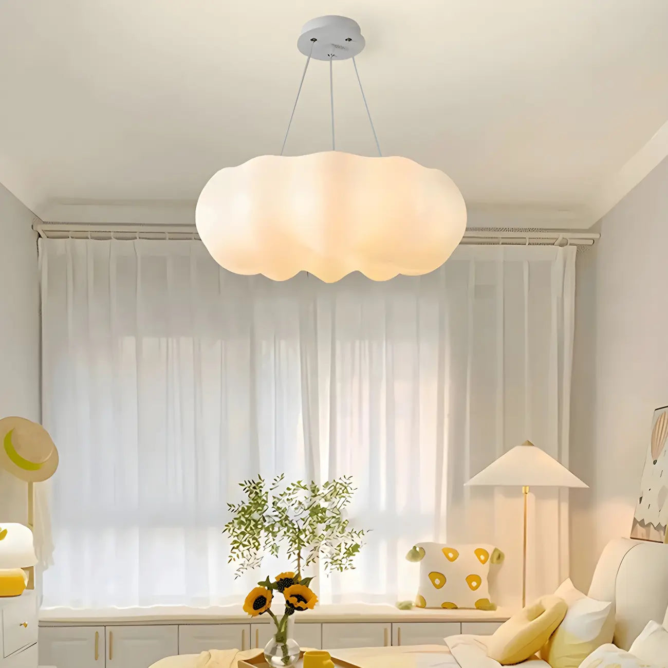 Lustre minimaliste en forme de nuage blanc nordique, forme de tambour, lustre tambour.