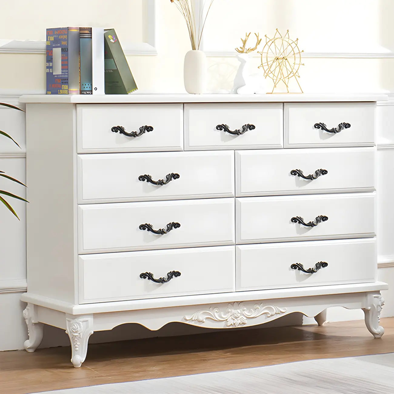 Commode double vintage en bois beige avec étagères