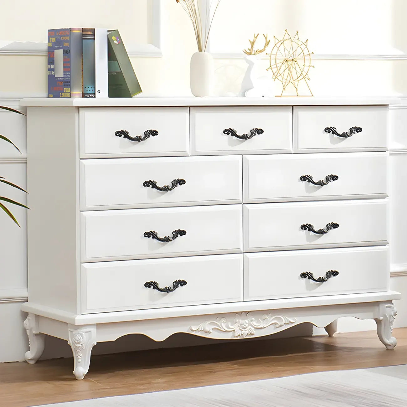 Commode double vintage en bois beige avec étagères