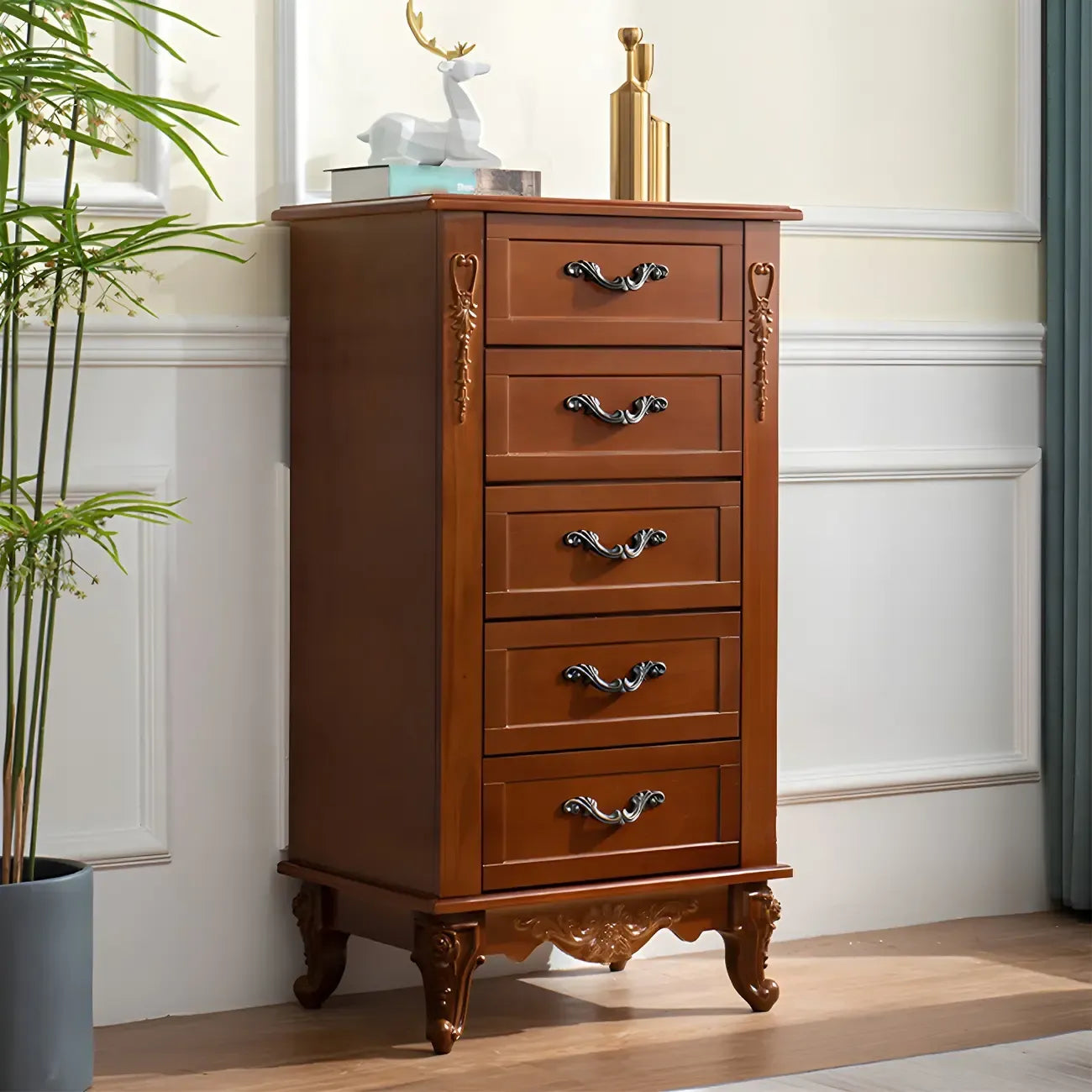 Commode double vintage en bois beige avec étagères