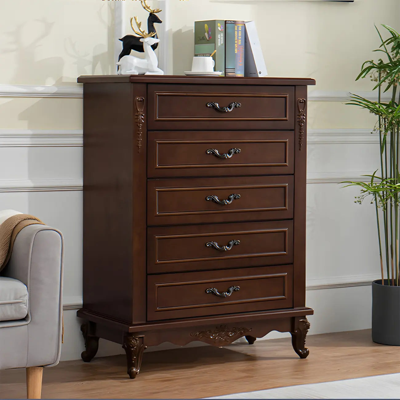 Commode double vintage en bois beige avec étagères