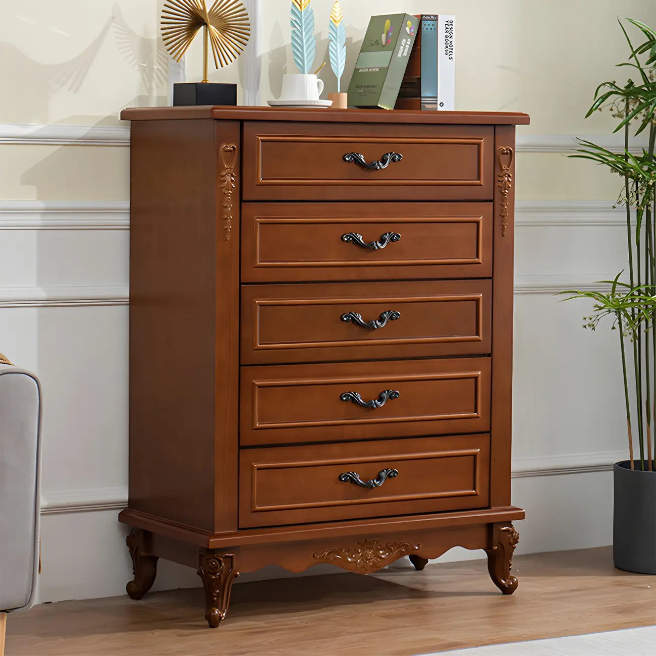 Commode double vintage en bois beige avec étagères