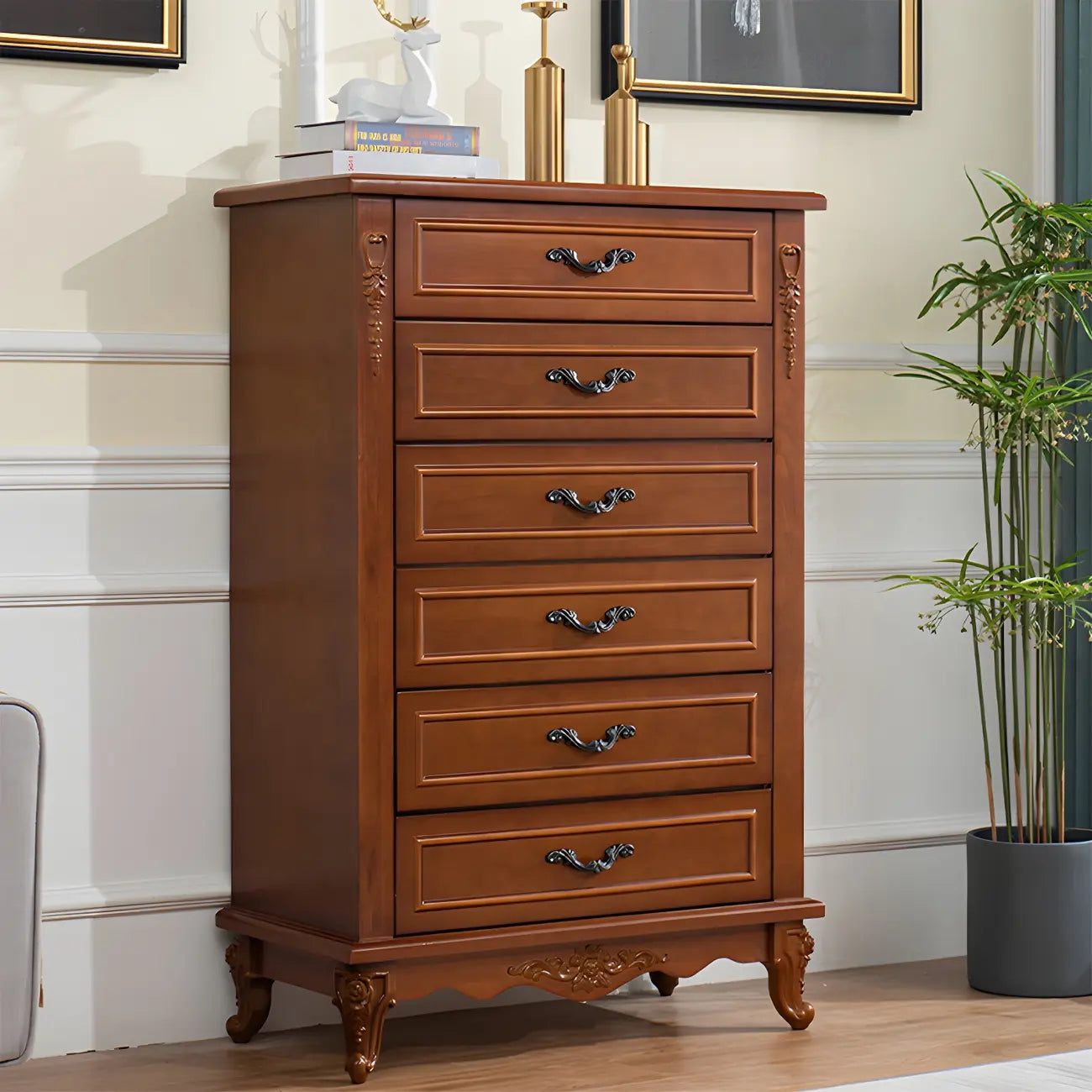 Commode double vintage en bois beige avec étagères