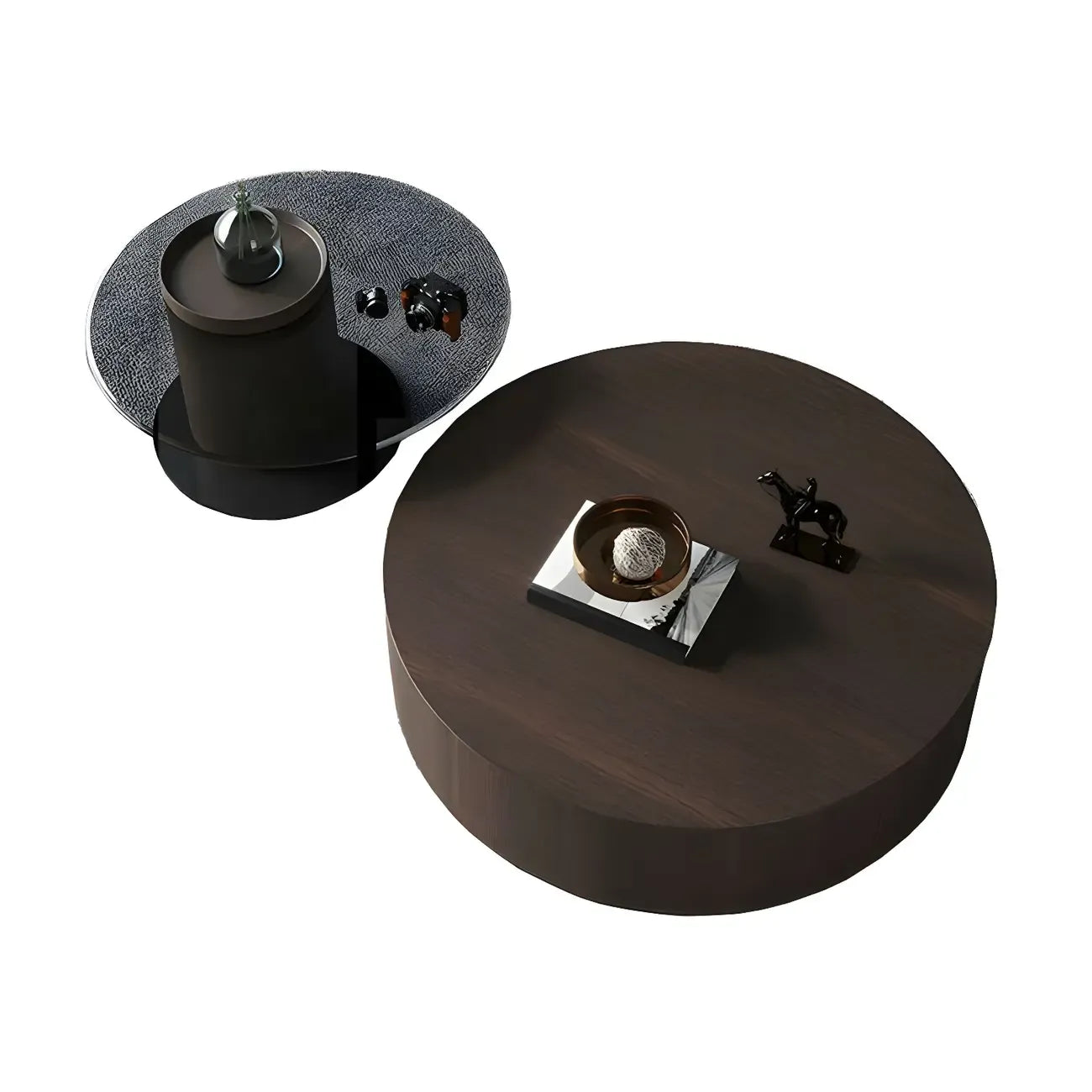 Table basse ronde gigogne en bois foncé de style moderne