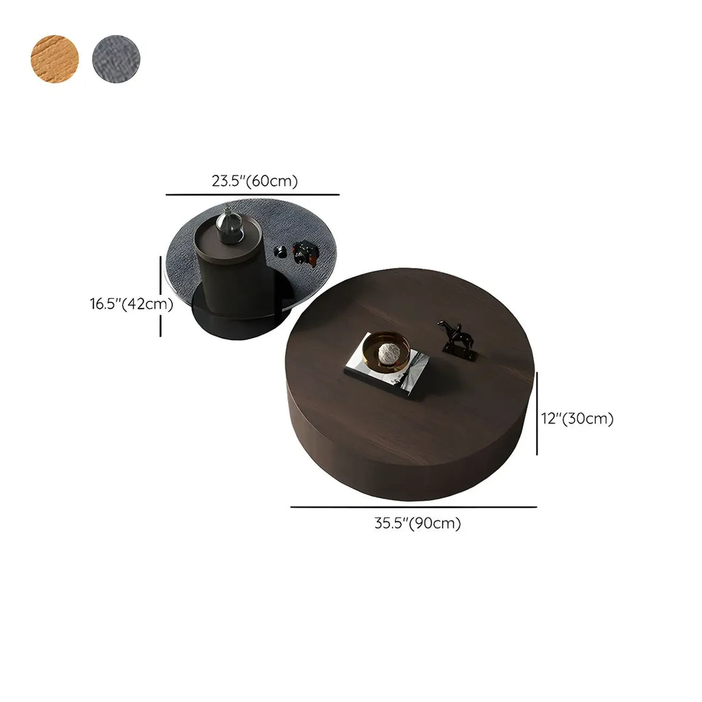 Table basse ronde gigogne en bois foncé de style moderne