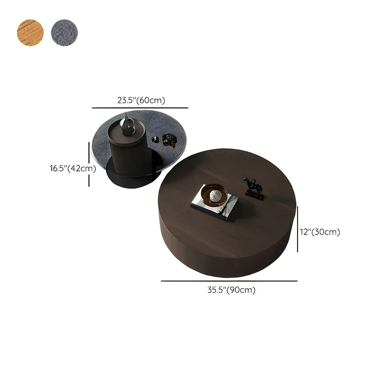 Table basse ronde gigogne en bois foncé de style moderne