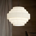 Lustre moderne à plusieurs niveaux en tissu géométrique blanc