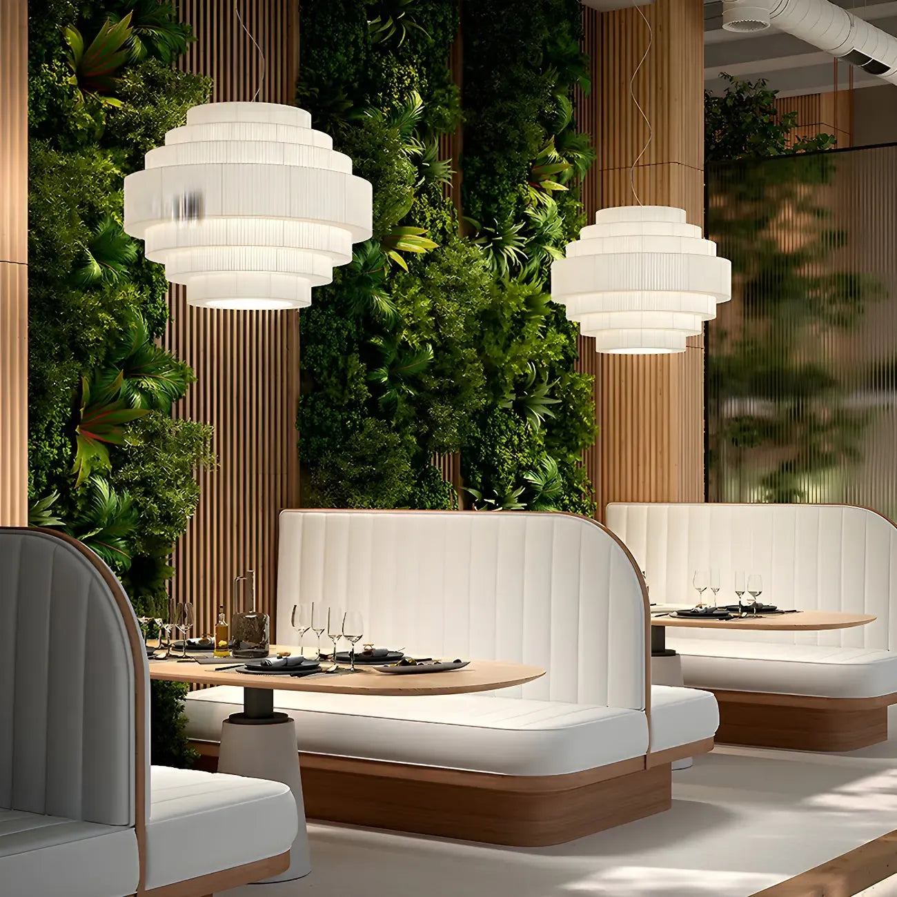 Lustre moderne à plusieurs niveaux en tissu géométrique blanc