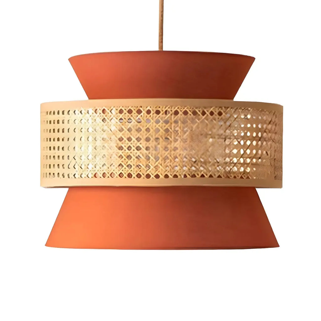 Lustre moderne bohème tissé, cylindrique, à hauteur réglable.