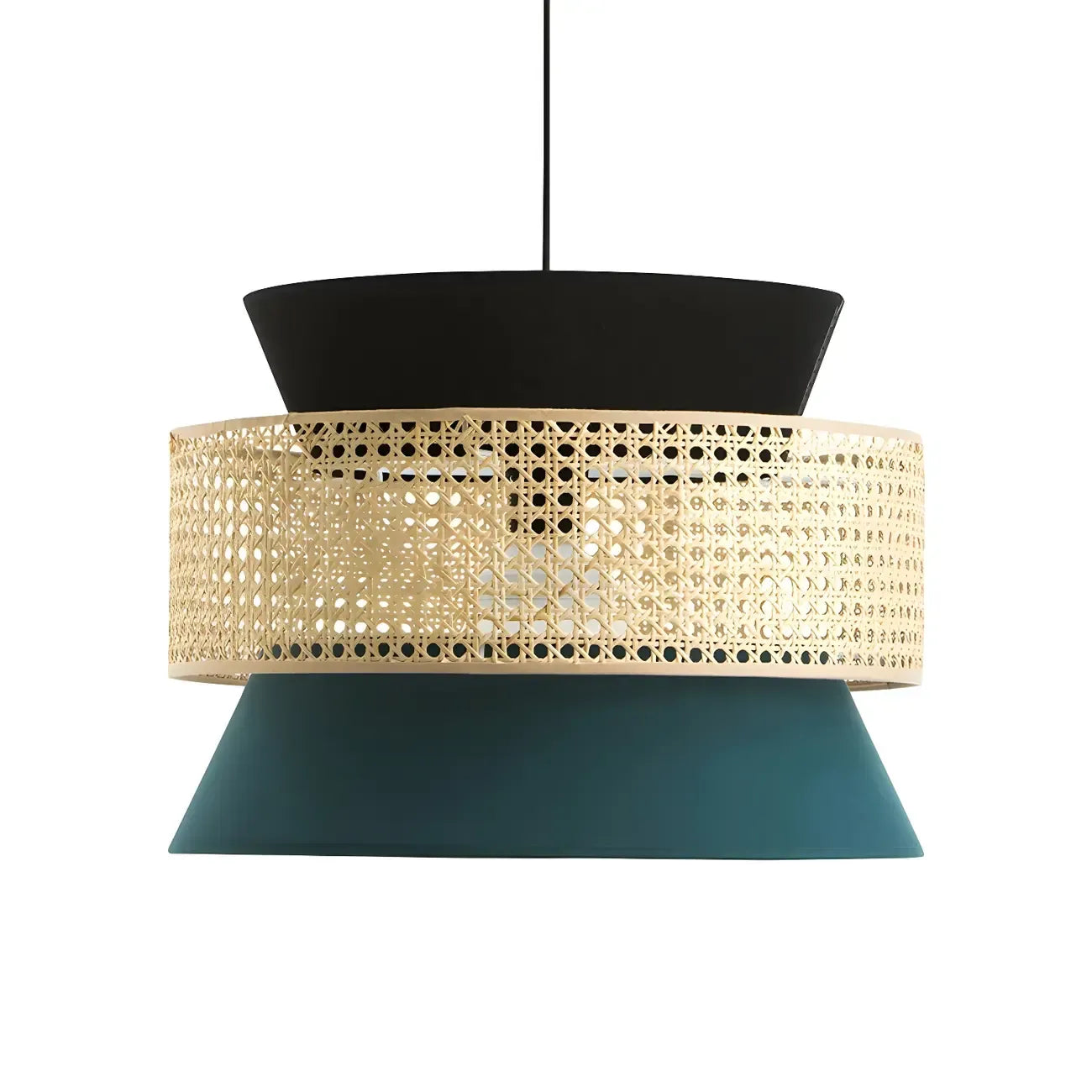 Lustre moderne bohème tissé, cylindrique, à hauteur réglable.