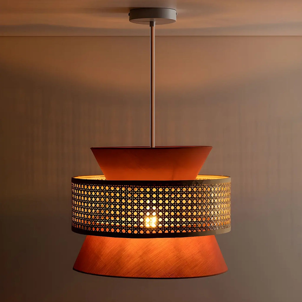 Lustre moderne bohème tissé, cylindrique, à hauteur réglable.