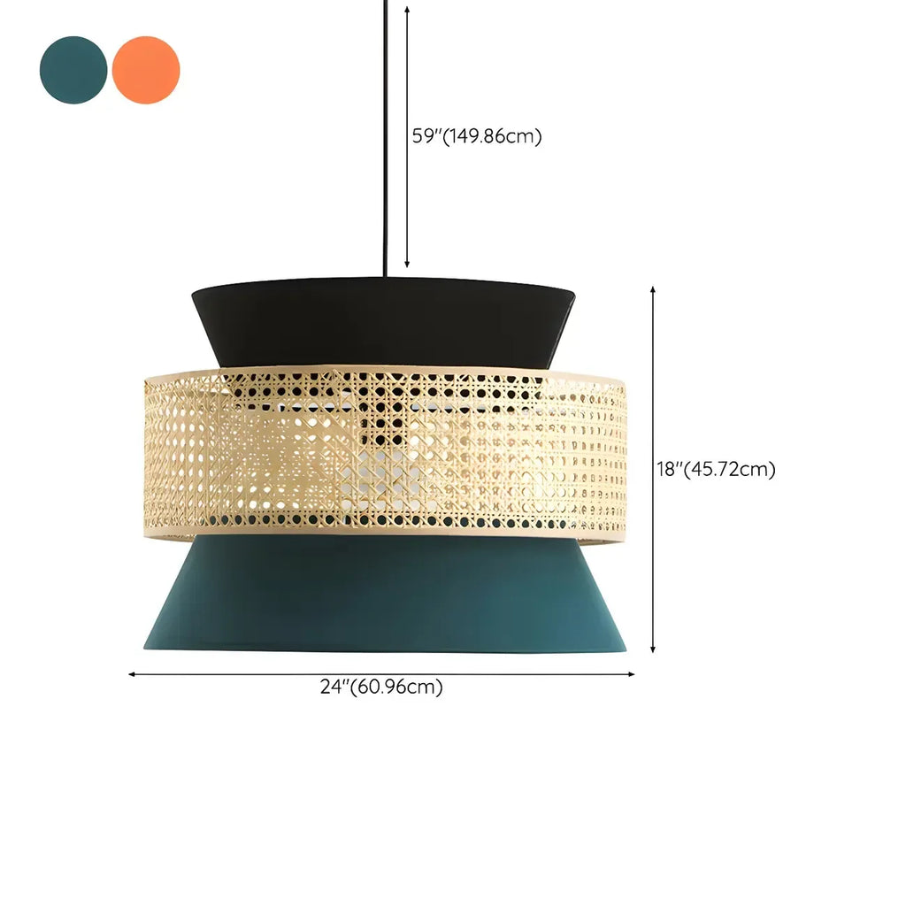 Lustre moderne bohème tissé, cylindrique, à hauteur réglable.