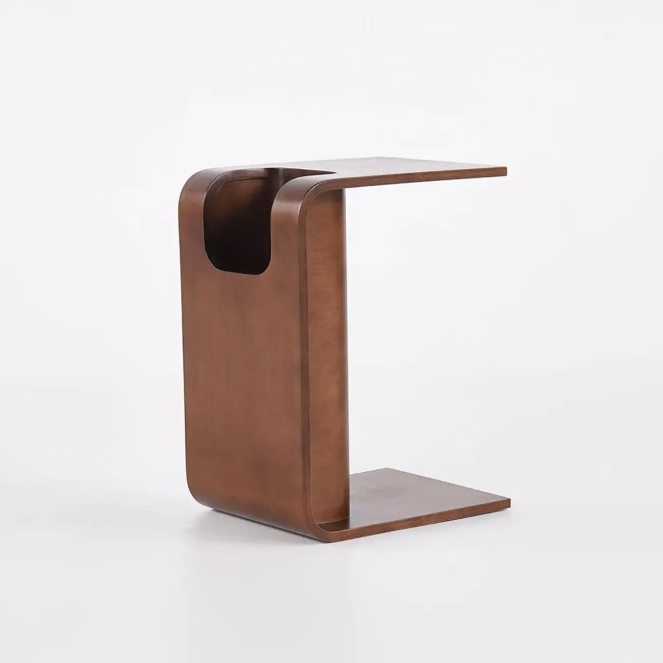 Table d'appoint convertible en forme de C en bois de noyer avec rangement